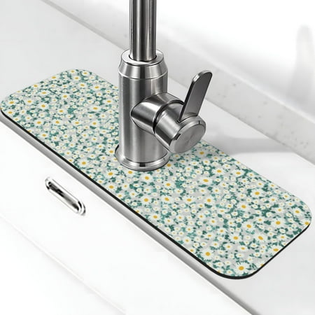 

Faucet Suction Pad Pool Rubber Pad 15in×5.5in Protective Pad For Kitchen Bathroom Countertop Sink Cute Wild Simple Daisy