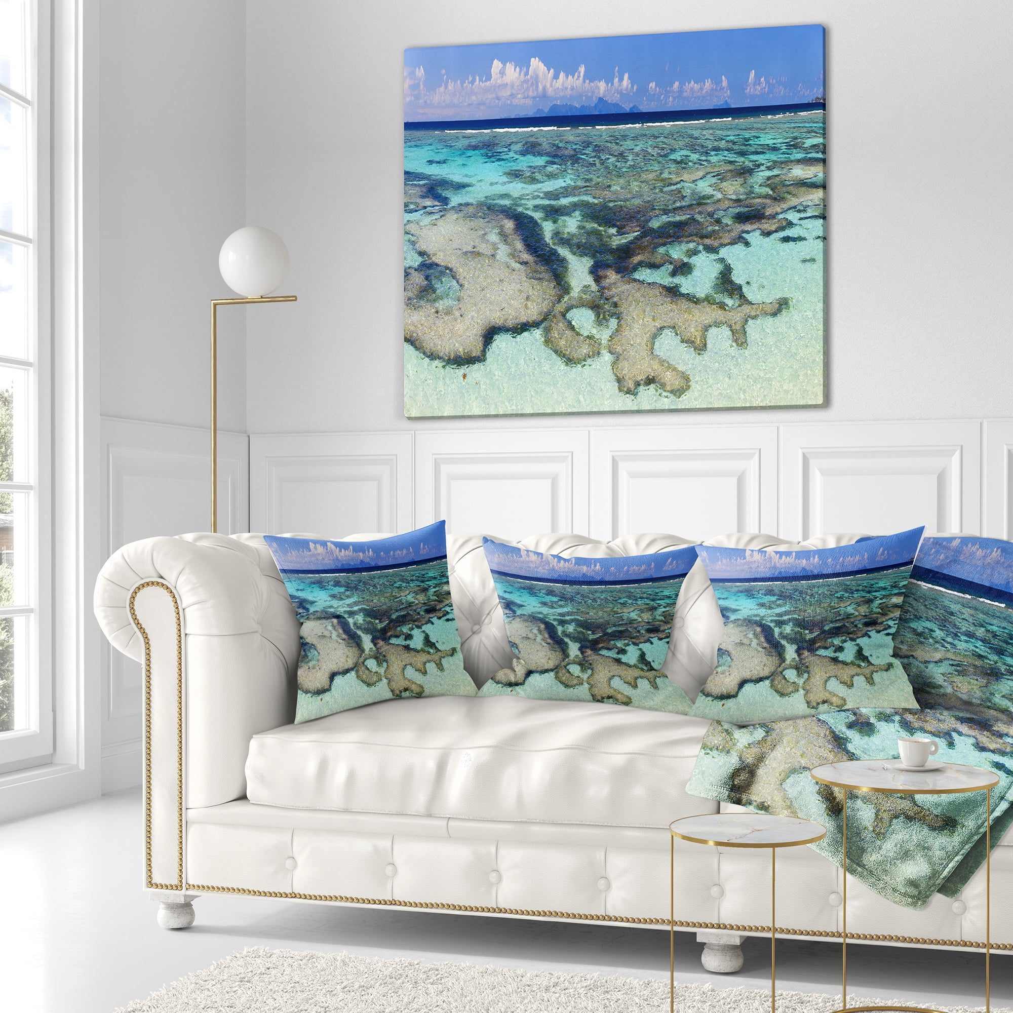 Designart Turquoise Tropical Ocean Waters - Modern Seascape Throw Pillow - 16x16
