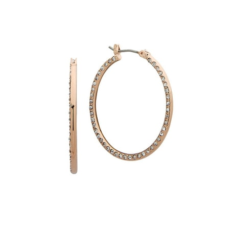 Anne Klein Rose Goldtone And Gl Stone Hoop Earrings Rose Goldtone And Gl Stone Hoop Earrings