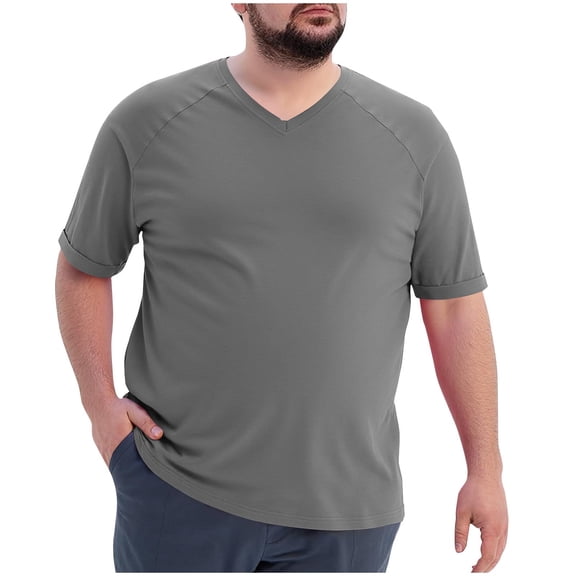 Fnooota Big Men's T-Shirts, V Neck Casual Basic Short Sleeve Summer Tops Classic Tees Dark Gray Size S-2XL