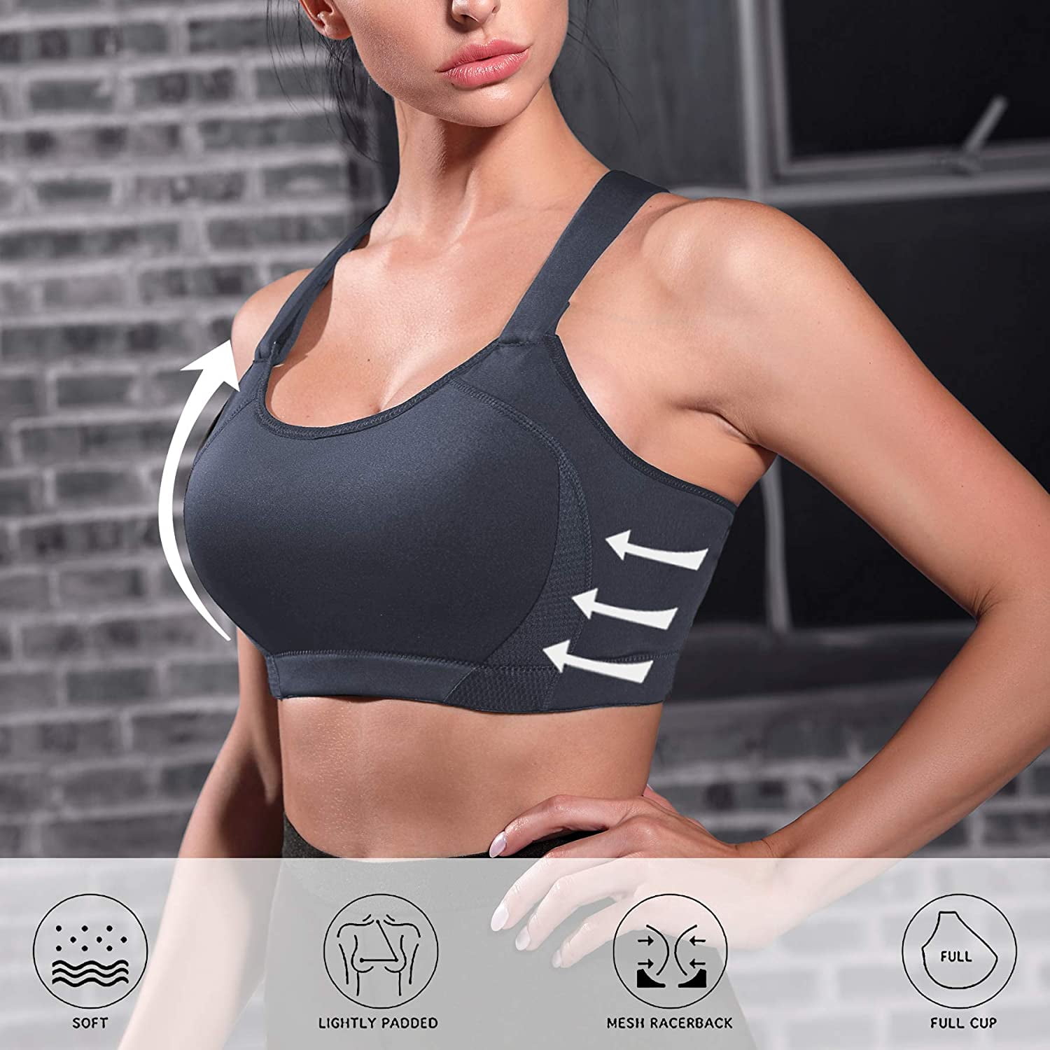 Nebility Women High Impact Racerback Sports Bras Wirefree Front Adjustable  Workout Tops Bounce Control Gym Activewear Bra 