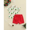 thumbnail image 4 of Mialoley Toddle Boy Two-Piece Outfits, Santa Claus/Christmas Tree Turn-Down Collar Shirt + Solid Color Short Trousers, 4 of 8