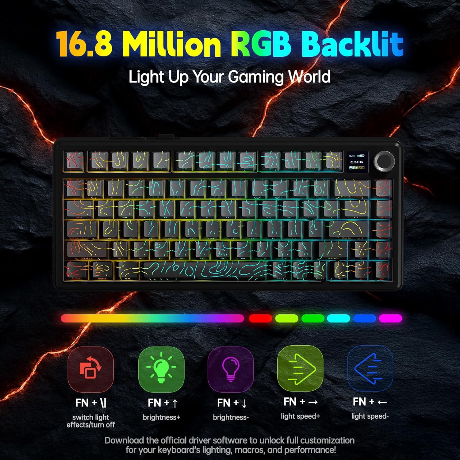 AULA F75 Max, 81-Key, Wireless, Hot Swappable, Mechanical Gaming Keyboard, RGB, Knob, 4000 mAH Battery, Digital Screen