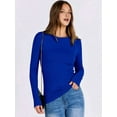 thumbnail image 5 of Women Long Sleeve Shirts Rib Knit Slim Fit Tops Fall Outfits Casual T-Shirt Underscrubs Layer Clothes Blue L, 5 of 8