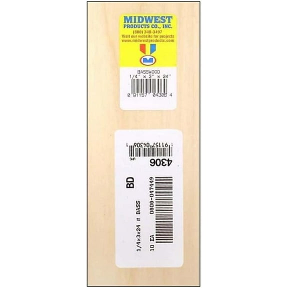 4306 Basswood, 1/4 x 3 x 24-in. - Quantity 5
