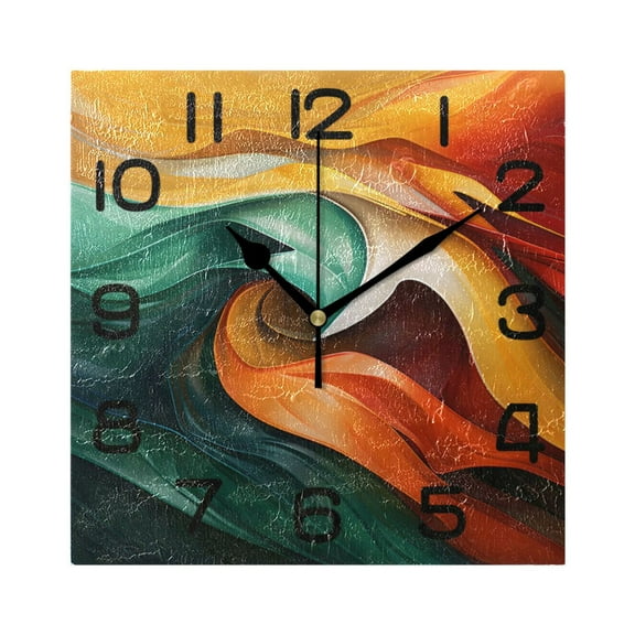 Green and Orange Abstract Wall Clock Square Silent Non-Ticking Battery Operated Retro 7.78" Clock Home Kitchen Office Decoration