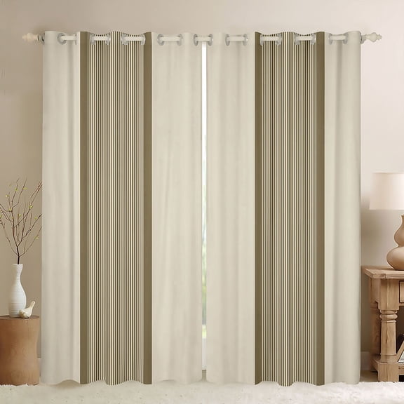 Homewish Contemporary Geometric Stripe Black Out Curtains,Minimalism Geometric Striped Curtains Pack of 2 (42x63 Each),Beige Brown Bedroom Curtains For Boys Teens,Breathable Home Decor