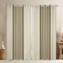 Homewish Contemporary Geometric Stripe Black Out Curtains,Minimalism Geometric Striped Curtains Pack of 2 (42x63 Each),Beige Brown Bedroom Curtains For Boys Teens,Breathable Home Decor