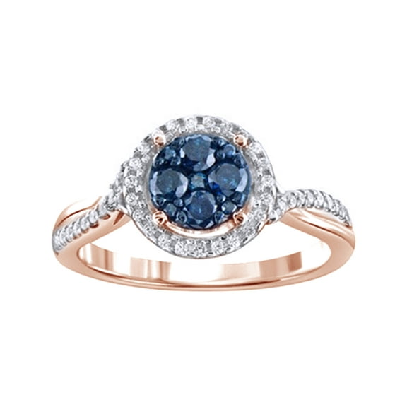 AFFY Blue & White Natural Diamond Fashion Ring In 10k Rose Gold (0.5 Cttw)