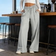 thumbnail image 6 of Quixlent Women Pants Elastic Waist Adjustable Drawstring Straight Wide Leg Trousers with Pockets Pure Color Casual Pants Work Travel Daily Wear, 6 of 8