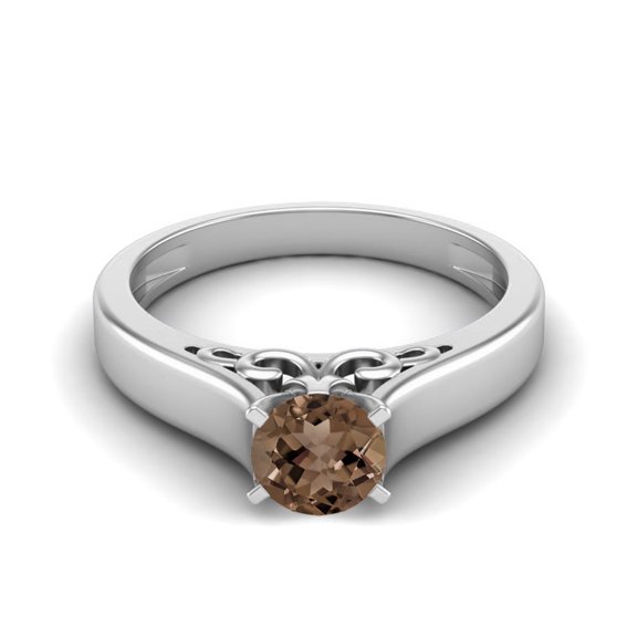 Mooneye 0.70 Ctw Round Smoky Quartz 925 Sterling Silver Solitaire Women Valentines Day Gift Ring