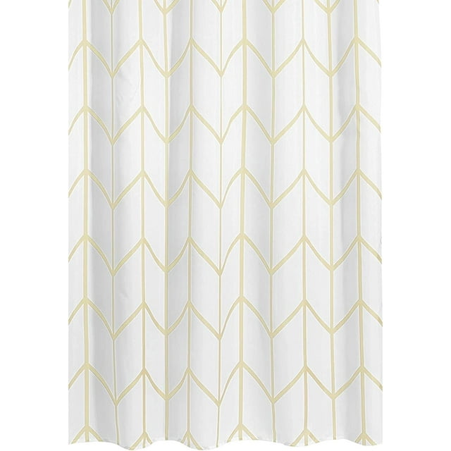 Polyester Fabric Modern Geometric Herringbone Print Shower Curtain with Reinforced Buttonholes for Master/Guest Bathroom - Machine Washable & Water Resistant - 72" x 72" - Light Yellow/White