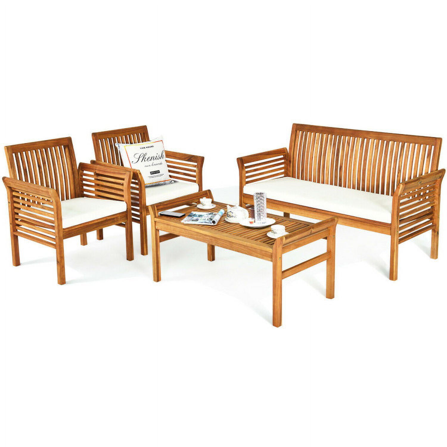 Aimee Lii 4 Pieces Outdoor Acacia Wood Sofa Furniture Set, Wooden Patio Furniture Set Aimee Lii 4 Pieces Outdoor Acacia Wood Sofa Furniture Set, Wooden Patio Furniture Set