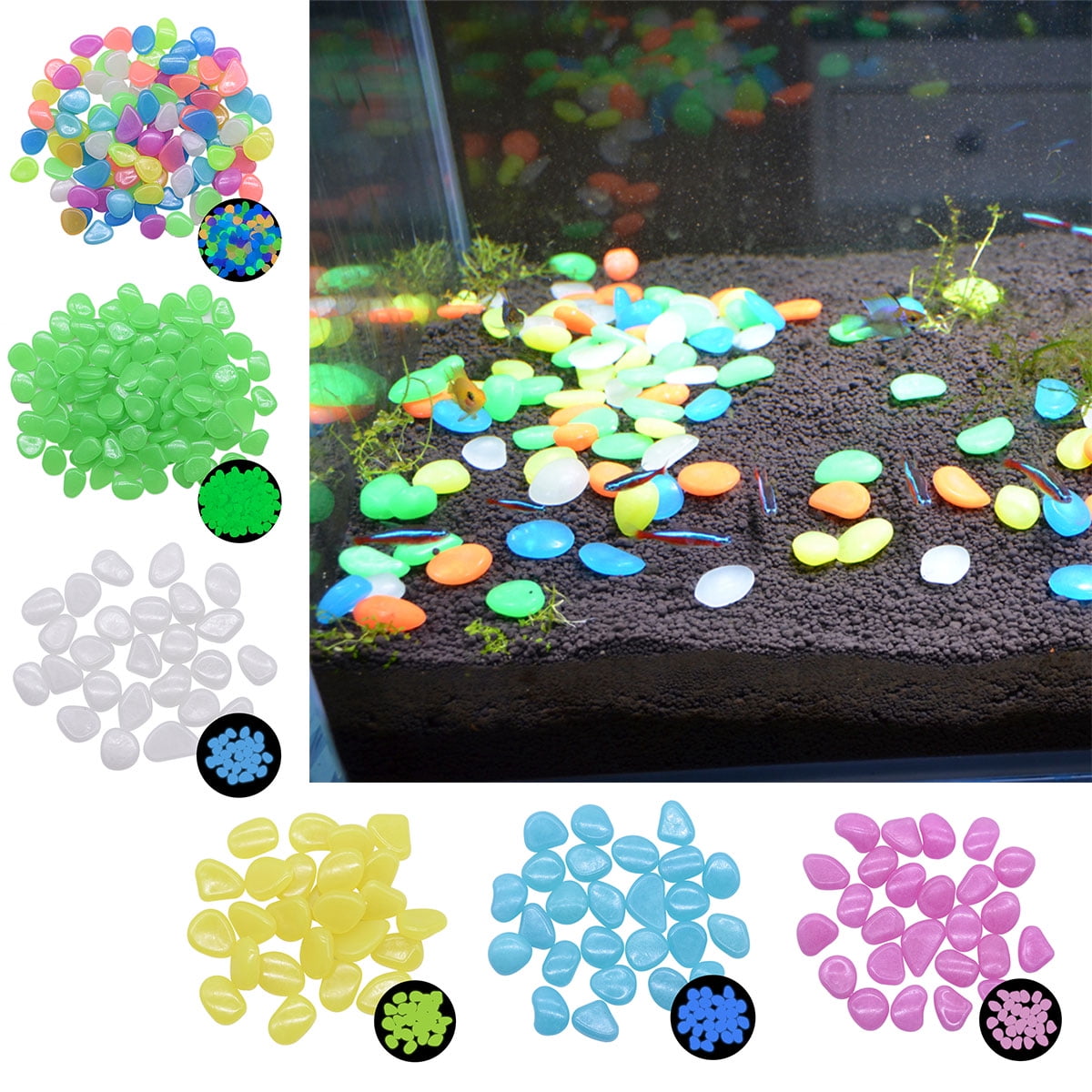 100x Luminous Glow Pebbles Stones Cobblestones Aquarium Fish Tank Gravel Stones 