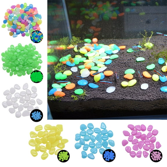 Pluokvzr 100/300/500x Glow in The Dark Garden Pebbles Stones for Yard and Walkways Decor, DIY Decorative Luminous Stones