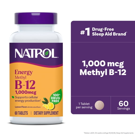 Natrol Energy Methyl  B-12 1000 mcg, Lemon Flavored, 60 Chewable Tablets