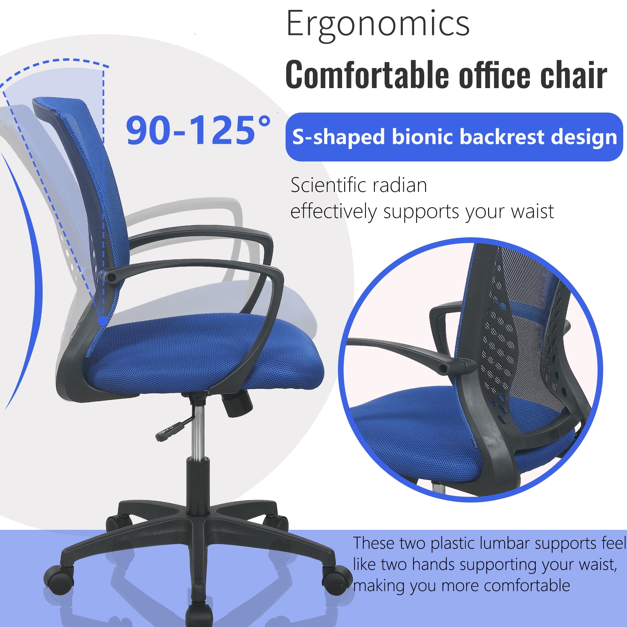 FDW Ergonomic Home Office Chair, Lumbar Support, Rolling Swivel for Women(Blue)