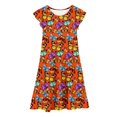 thumbnail image 1 of MIASHUI Robe à Manches Volantées pour Filles Tenue Décontractée d'Été Fête Imprimé Coloré Taille Élastique Confortable Robe pour Enfants Orange, 10-11 Ans, 1 of 6