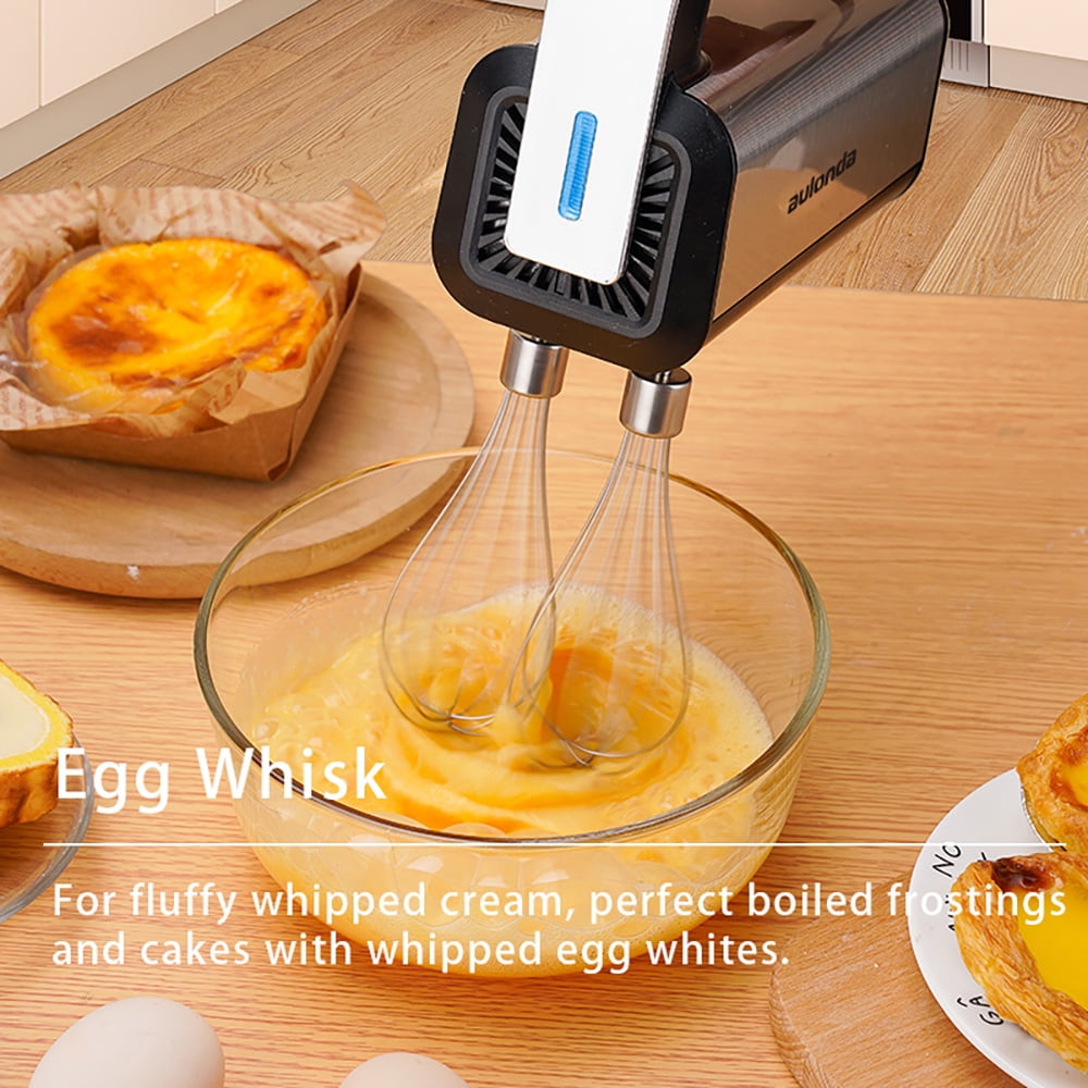 Aulonda 5 Speed Hand Mixer with Turbo Boost,Stainless Steel Kitchen Handheld Mixer Includes 6 Attachments,One-touch baking,Silver
