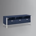 thumbnail image 4 of Nicole Miller Jaheim Faux Shagreen TV Stand with 3 Drawers, 55"L, Navy/Chrome, 4 of 7
