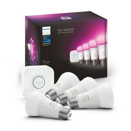 Philips Hue White and Color Ambiance 4 Pack A19 75W Smart LED Starter Kit