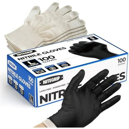 BBQ Gloves Set, 4 Reusable Cotton Glove Liners & 100 Disposable Nitrile Gloves, for Heat Resistant Cooking, Grilling Accessories, Food Prep & Smoker, Guantes de Barbacoa Nitrilo