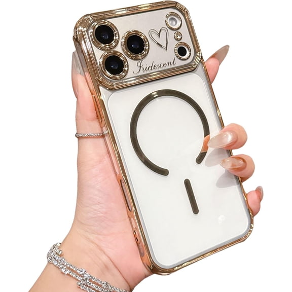 Love Heart Clear Magnetic Phone Case for iPhone, Compatible with (iPhone 16,Gold)