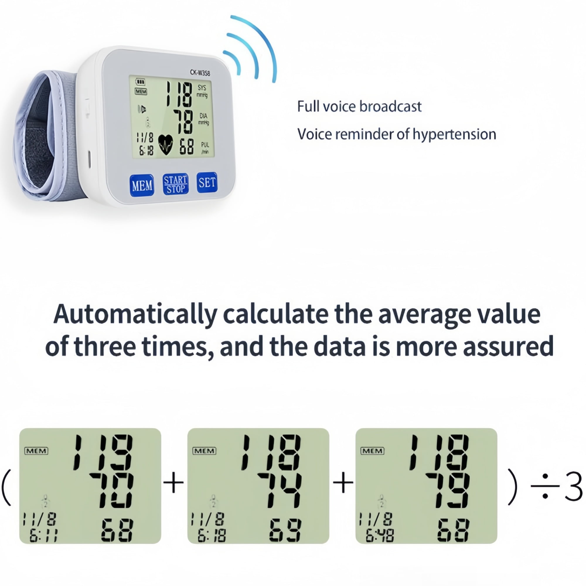 Wrist Blood Pressure Monitor with Voice Prompts—A Portable Digital Blood Pressure Monitor Ideal for Home, Travel, and the Office