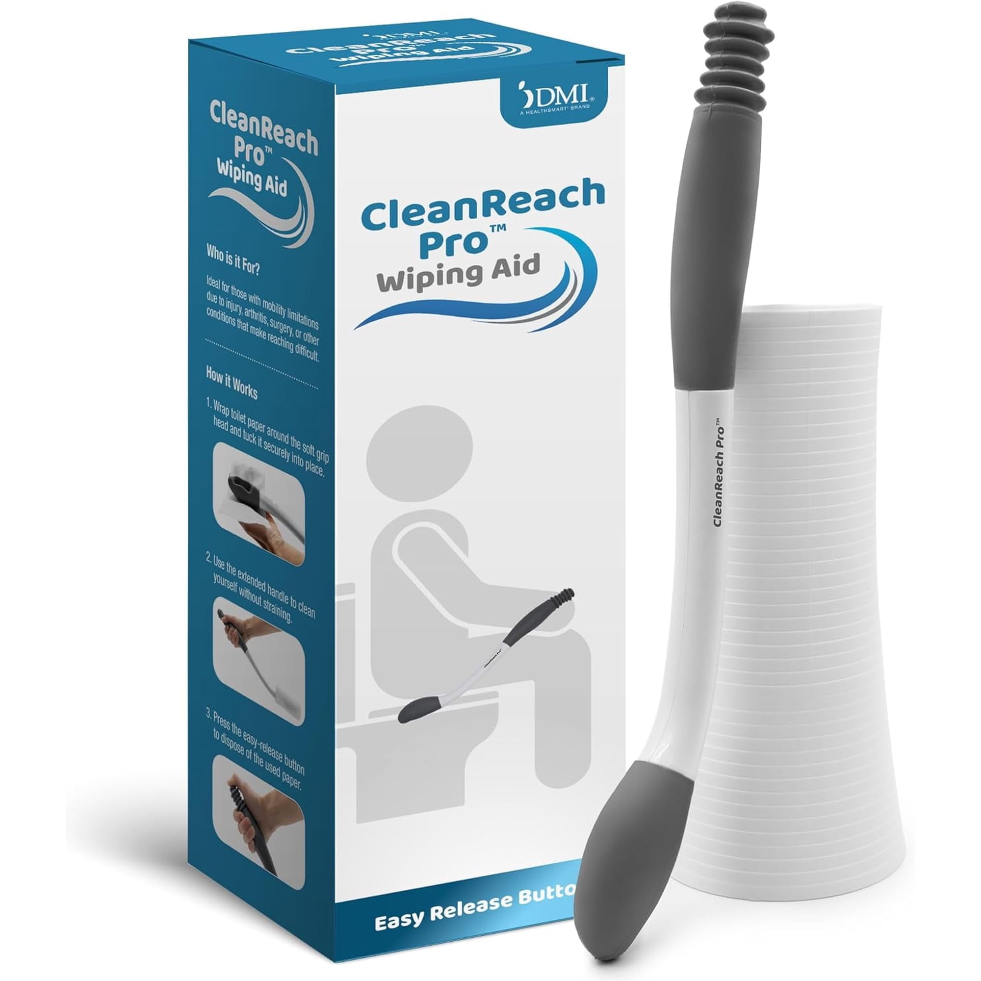 DMI CleanReach Pro Toilet Aid with Sanitary Holder, Long Handle Wiping Tool for Seniors, Handicap, Men & Women, Easy Release Button, FSA/HSA Eligible