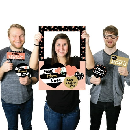 Best Mom Ever - Mother's Day Selfie Photo Booth Picture Frame & Props - Printed on Sturdy