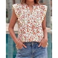 thumbnail image 3 of BTFBM Womens Tops Dressy Casual Spring Summer Shirts Boho Floral V Neck Ruffle Cap Sleeve Business Work Blouses, 3 of 9