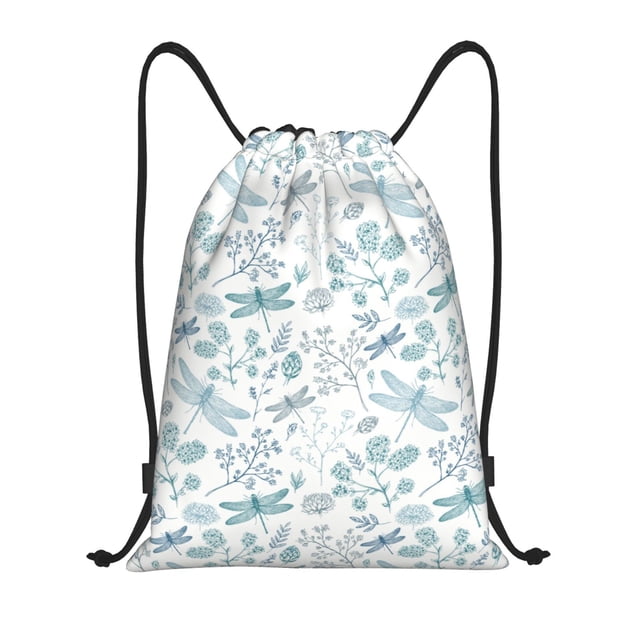 Kdxio Dragonfly Pattern Drawstring Bag for Gym Sports School Travel Lightweight Sackpack with Adjustable Cords Waterproof Fabric-Medium