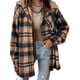 thumbnail image 1 of Chaqueta de Franela con Capucha y Cuadros para Mujer, Abrigo Grueso de Invierno para Mantener el , Chaqueta de Forro Cálida y Suave con Botones Marrón XL, 1 of 10