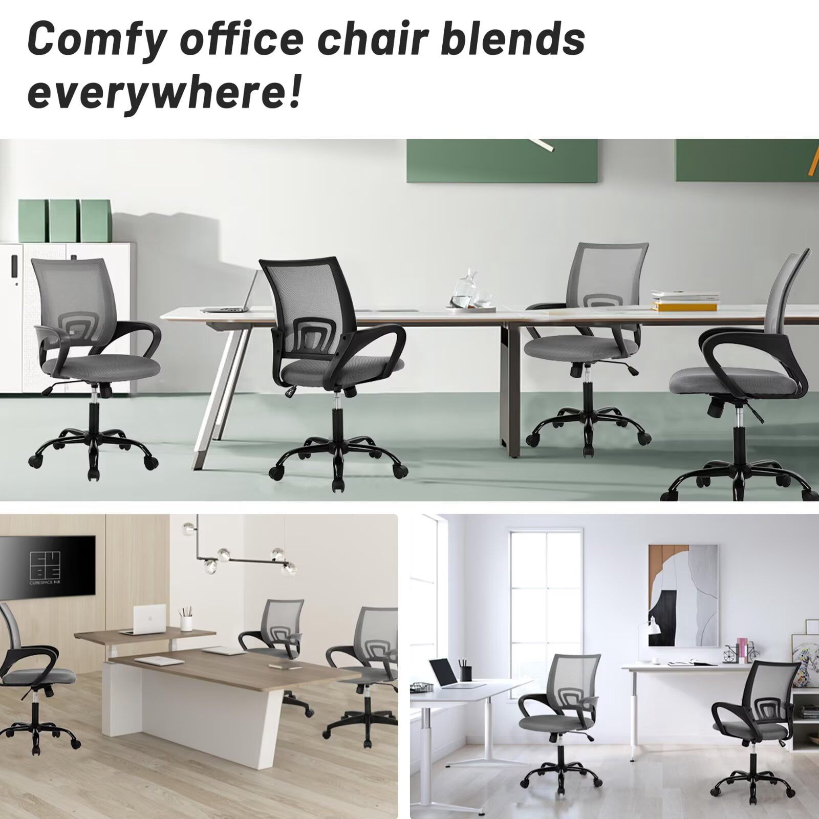 CL.HPAHKL Mesh Office Chair with Wheels, Adjustable Ergonomic Computer Desk Chair with Lumbar Support & Armrest, Comfortable Swivel Rolling Chair for Home Office Work Study, Grey