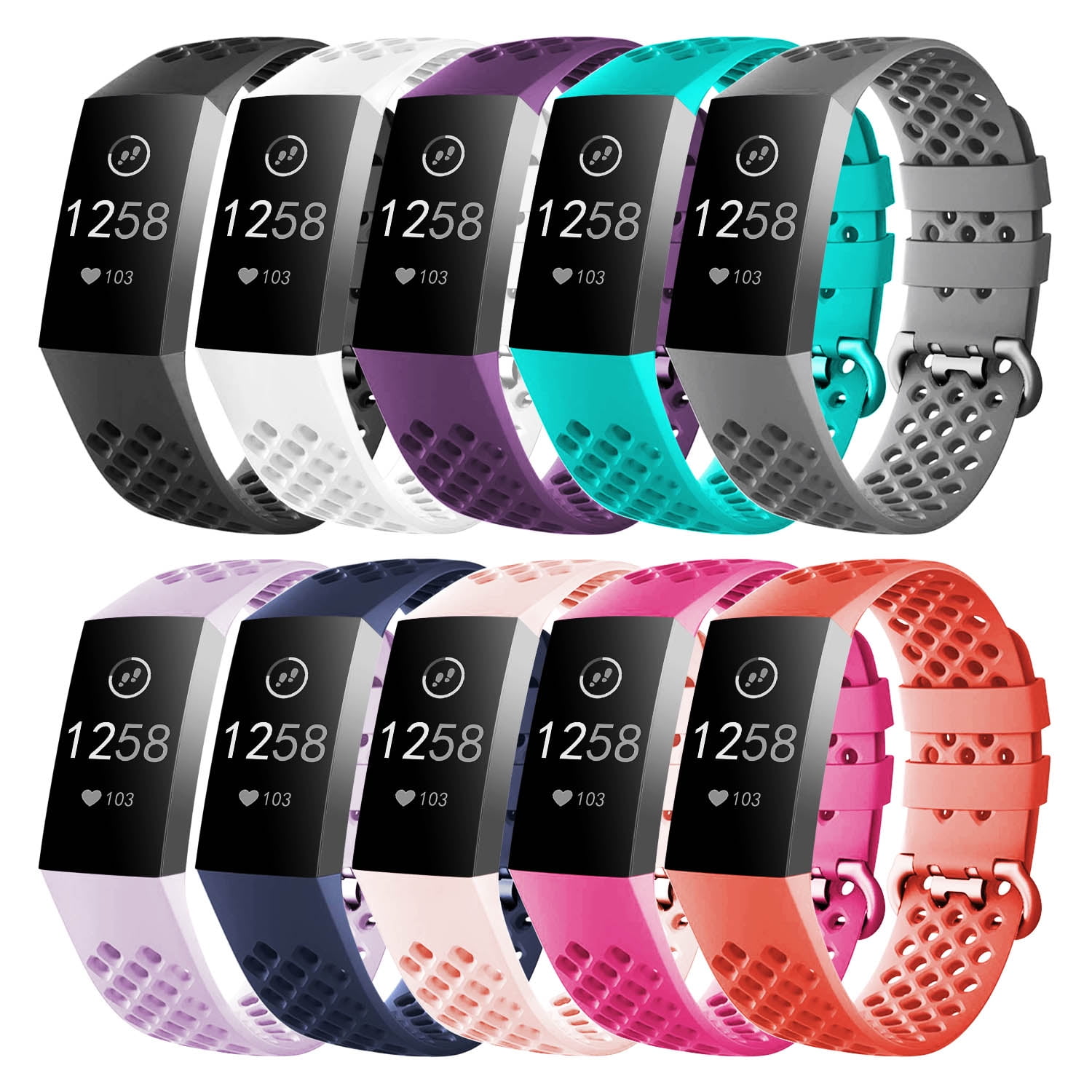 Luxmo Replacement Bands Compatible with Fitbit Charge 3 and Fitbit Charge 3 SE(10 Pack), Sport