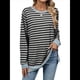 thumbnail image 1 of Camisa Informal de Larga A Rayas para Mujer, , con Cuello Redondo, Ajustada, Holgada, Básica Gris Negro S, 1 of 10