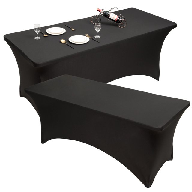 Costway 2Pcs 6ft Rectangulaire Spandex Nappe de Table Noir