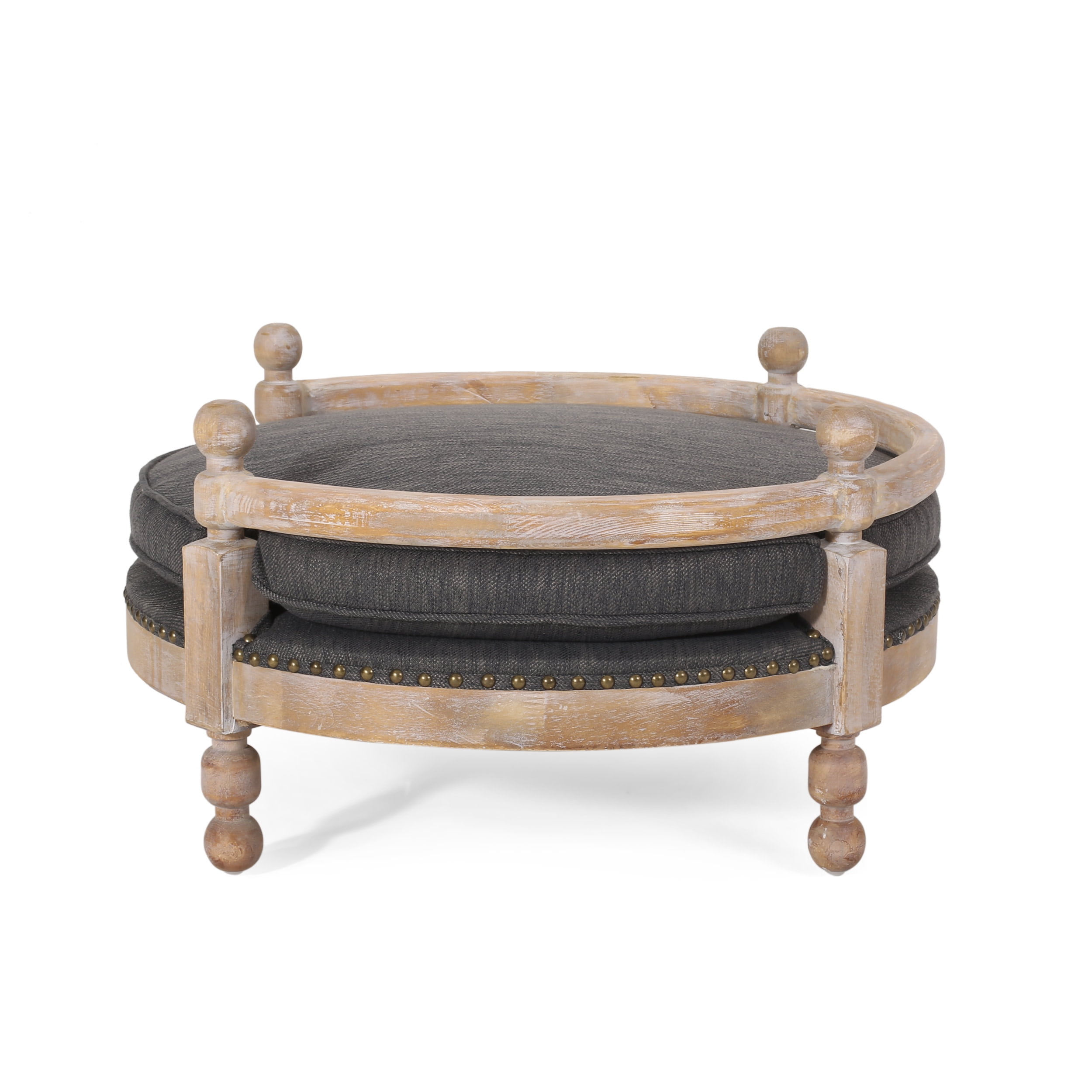 Noble House Rex Fabric and Wood Frame Medium Pet Bed, Charcoal and Antique Natural