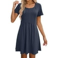 thumbnail image 2 of Tshirt Dress Women Summer Short Sleeve Round Neck A Line Front Pleated Casual Mini Dresses T Shirt Dresses for Women, 2 of 6