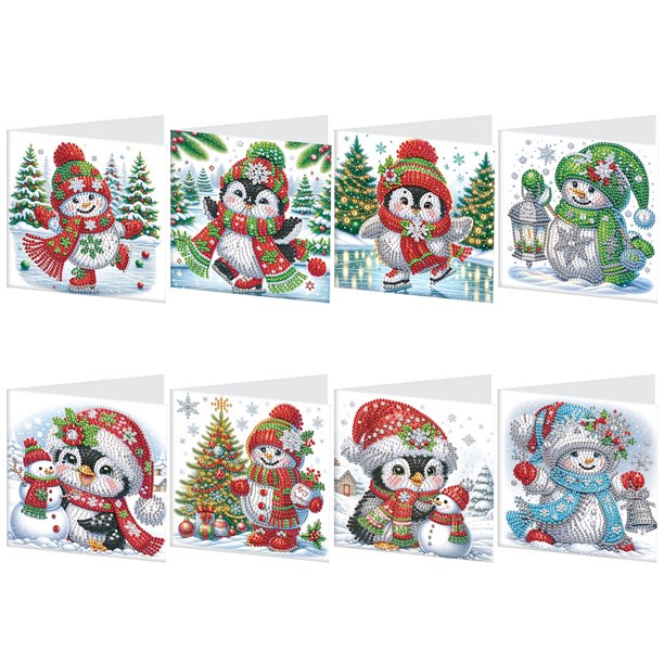 Tarjeta Felicitación Con Pintura Diamantes Kit Tarjetas Imitación DIY 8 Uds. Regalos Navidad para Fiestas Navideñas