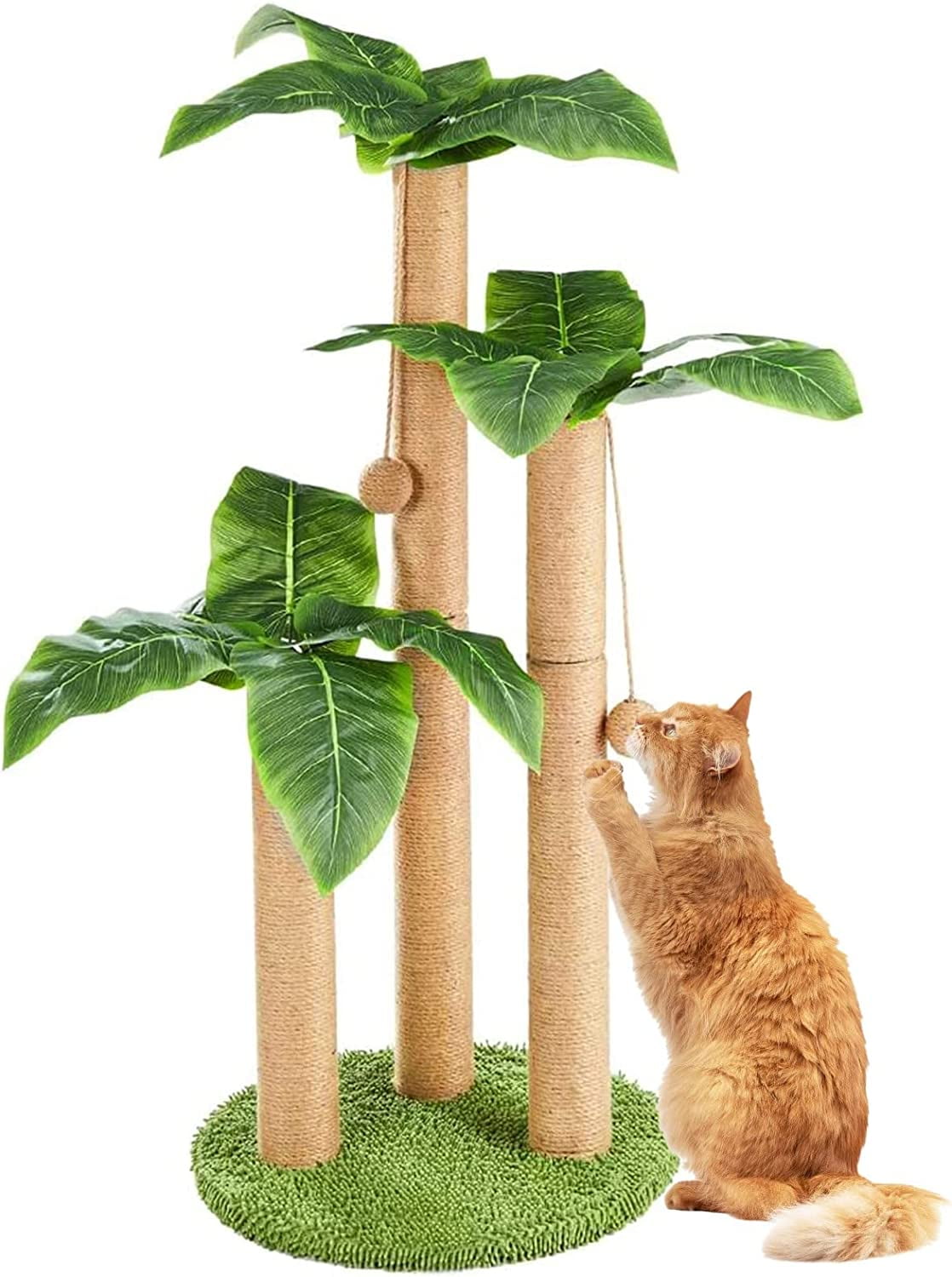 35" Tall Cat Scratching Posts for Adult Cats Coconut Tree 3 Sisal Rope