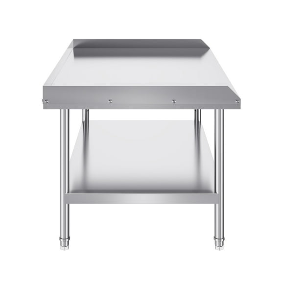 KFFKFF Stainless Steel Work Table, 30 x 48 x 26 Inch Commercial Food Prep Table with 3-Sided Backsplash, Durable Metal Table with Adjustable Height for Kitchen, Restaurant, or Hotel Use