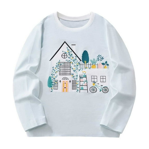 CUZIBR Little Girls Crewneck Sweatshirt Cartoon Graphic Pullover Long Sleeve Soft Casual Daily Wear,Light Blue,2-3 Years
