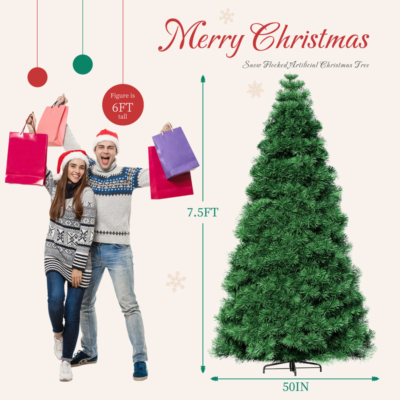 Gianna 7.5ft Pre-lit Artificial Christmas Tree, Prelighted Green Artificial Hinged Spruce Xmas Tree with 1000 Branch Tips, 450 Incandescent Lights & Foldable Base for Home, Office, Party