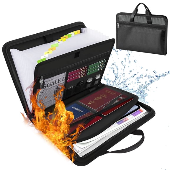 cyrico Fireproof Important Document Organizer, 13 Pockets Accordion File Organizer with Zipper and Labels, Portable Expanding File Folder for Letter A4 Files, Document Bag for Home Office Travel