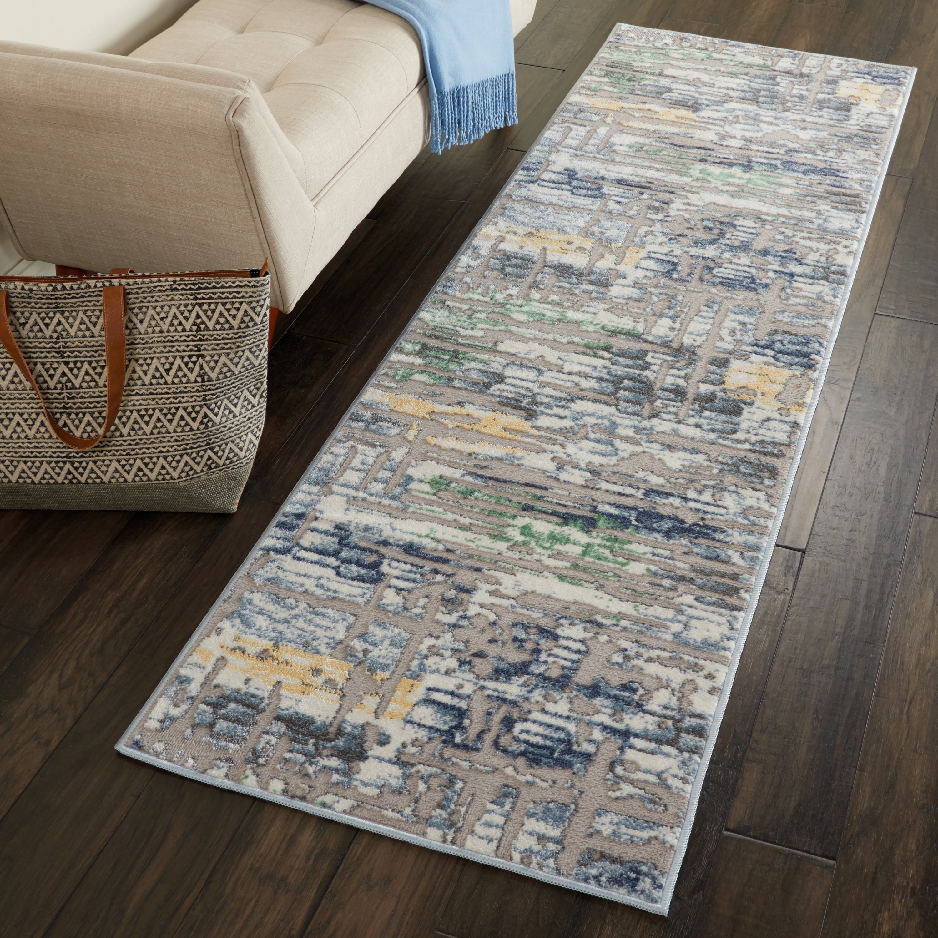 Nourison Urban Chic Grey Multicolor Abstract Area Rug, 7' Runner