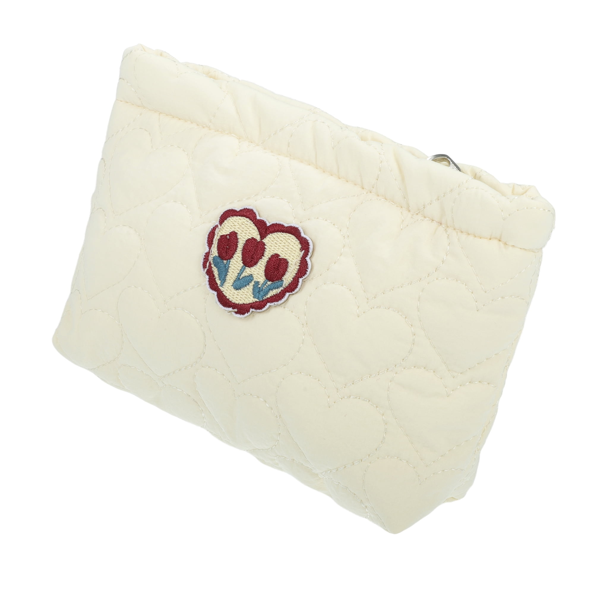 Unique Bargains Women Heart Makeup Bag for Vacation Camping Gym Travel Beige Red