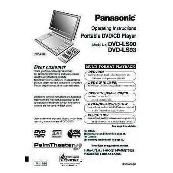 Instruction Manual ONLY for Panasonic DVD-LS90 DVD-LS93 DVD Player Owners Instruction Manual REPRINT