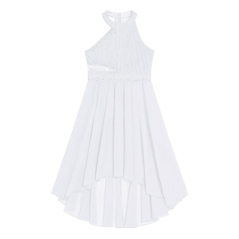 Aislor Girls High Low Dress Halter Sleeveless Wedding Pageant Party Ruched  Chiffon Formal Flower Dress White 12 - Walmart.com