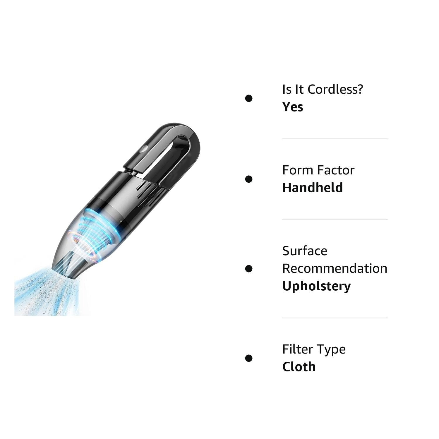 Portable Vacuum Cleaner for Car, Rechargeable Car Vacuum Cleaner Wireless with 3 Attachments, Dry & Wet Suction| 6000PA Powerful Suction, 120W Motor, 2000 mAh Battery